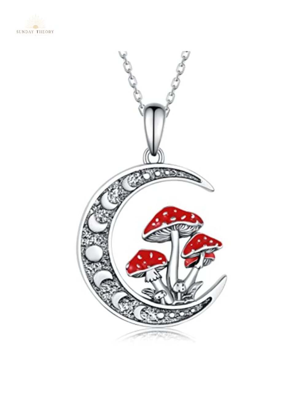 Sterling Silver Moon Mushroom Pendant Necklace, Women's Celestial Jewelry,